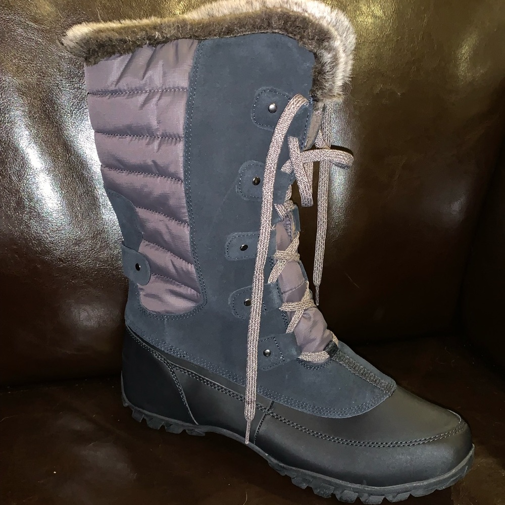 EASY SPIRIT Nordic Women's Navy Suede & Faux Fur Winter Boots NEW 12 Wide